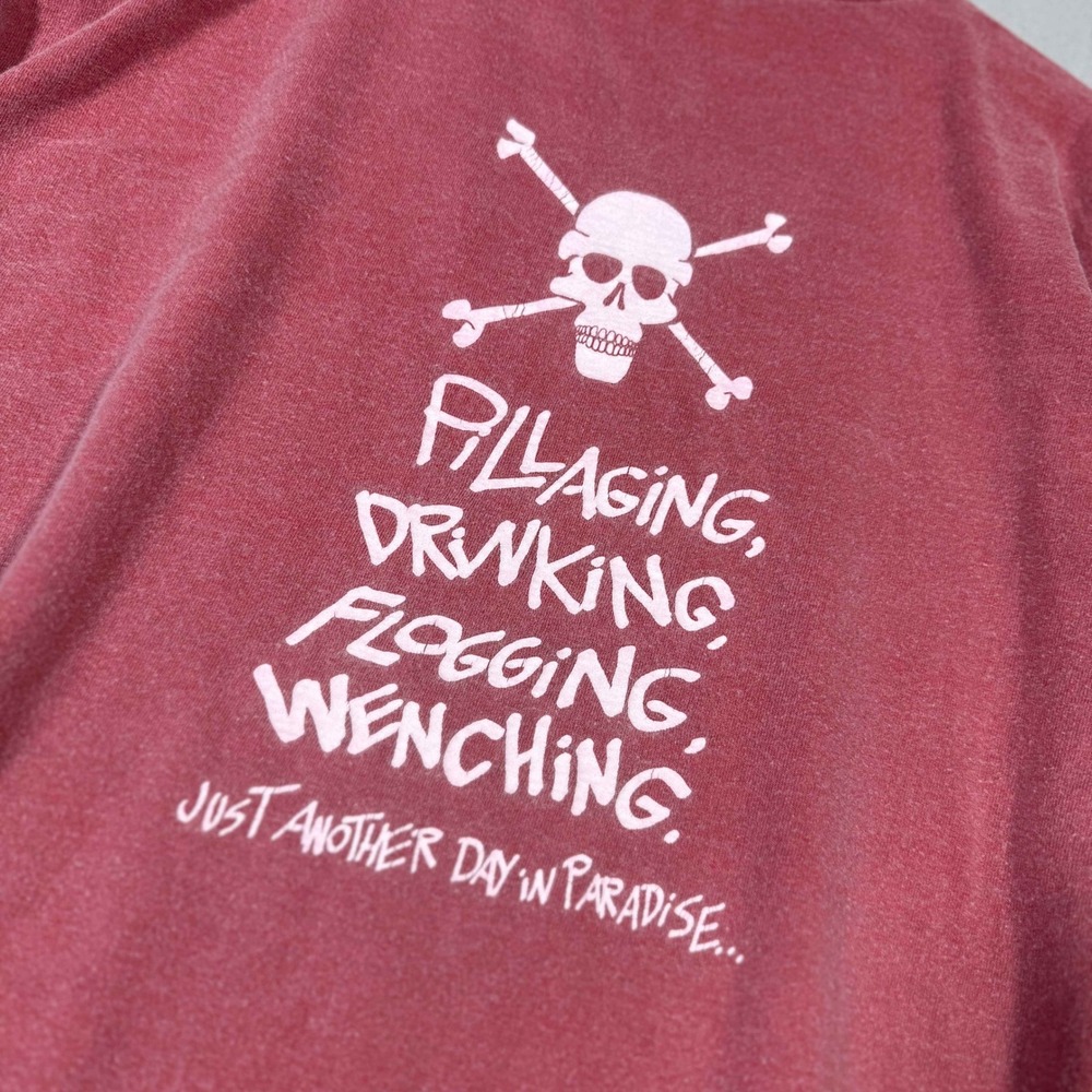 Comfort Colors Padre Island Texas Skull Graphic T-Shirt Mens Large Red Washed